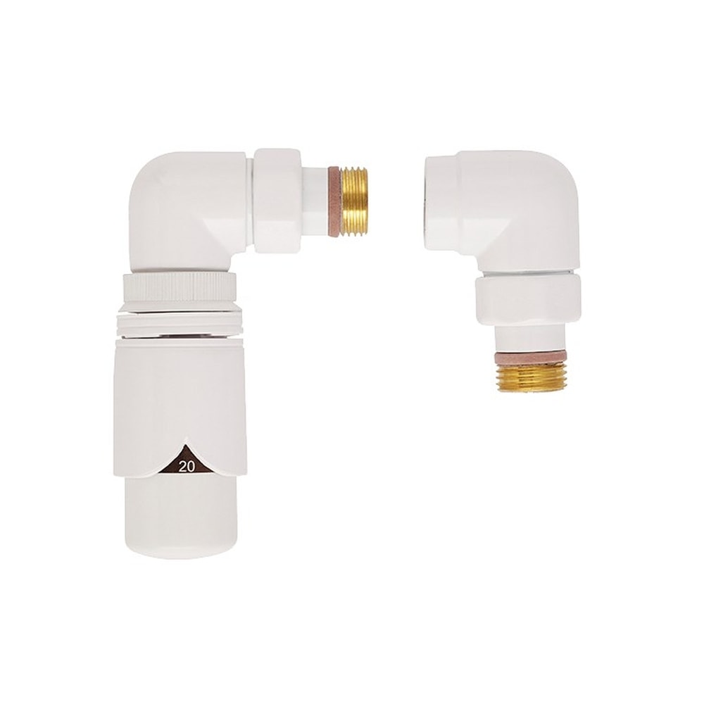 Strømberg termostat ventilsæt i hvid, hjørne højre retur