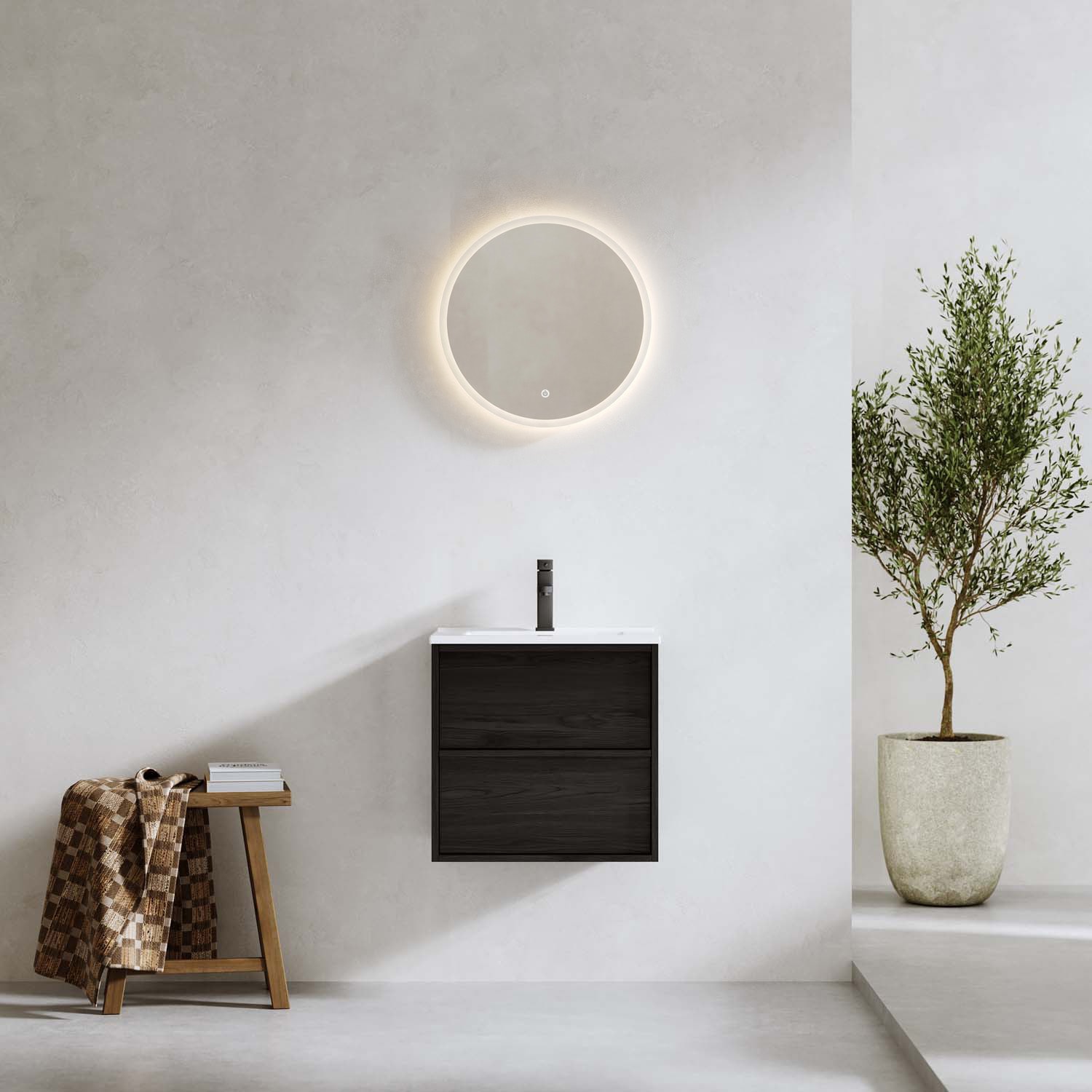 Bathlife Charm 1000 vaskeskab sort eg med håndvask og Skina spejl