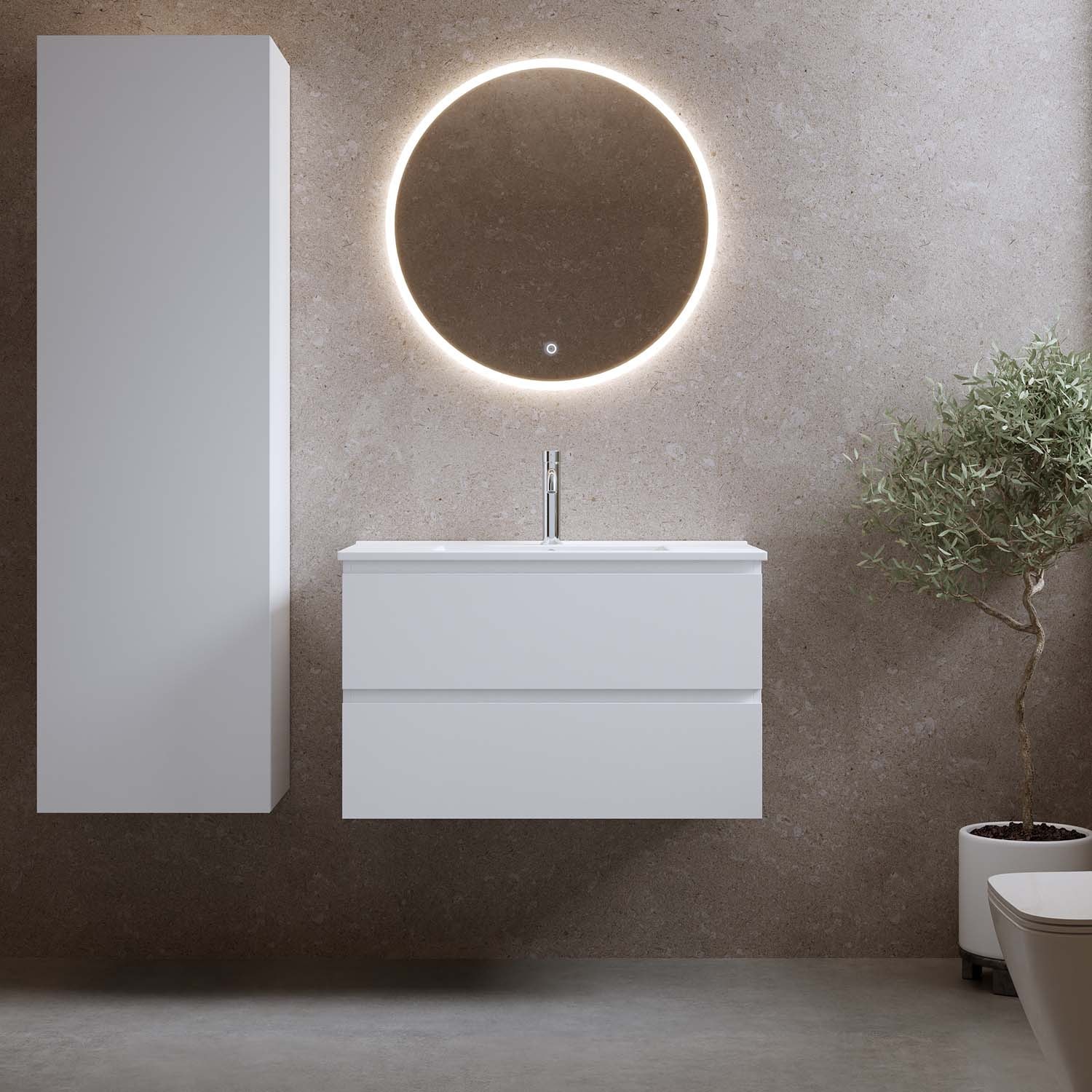 Bathlife møbelpakke mat hvid med vaskeskab og håndvask