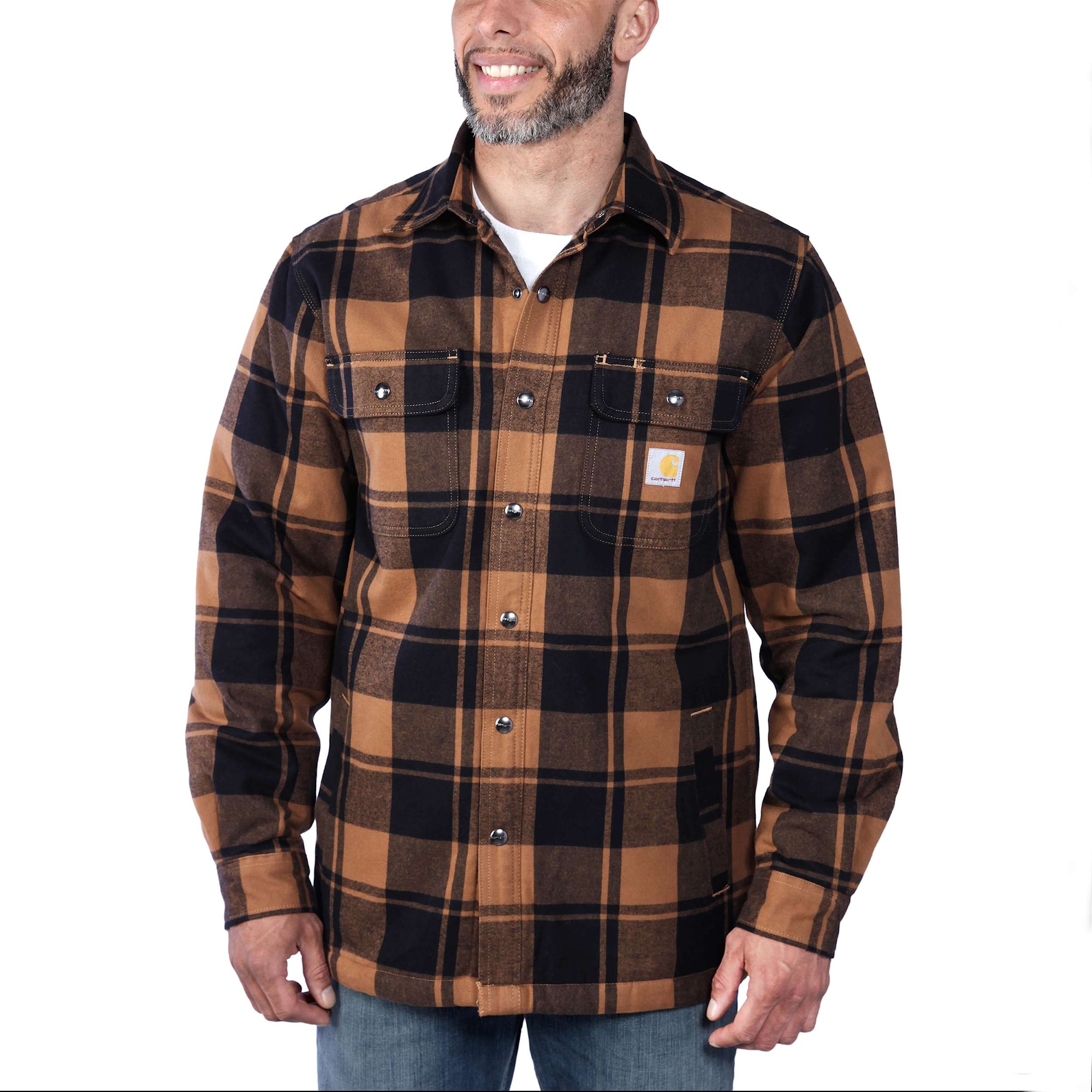 Carhartt Flannel sherpa-foret Skjortejakke, Herre, Carhartt® brown, XXL