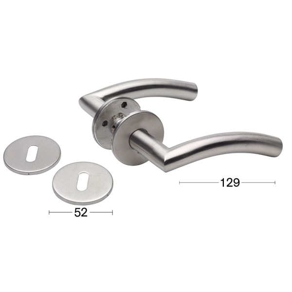 Habo dørgreb L-form med buet 16 mm i børstet rustfri stål inkl nøgleskilt