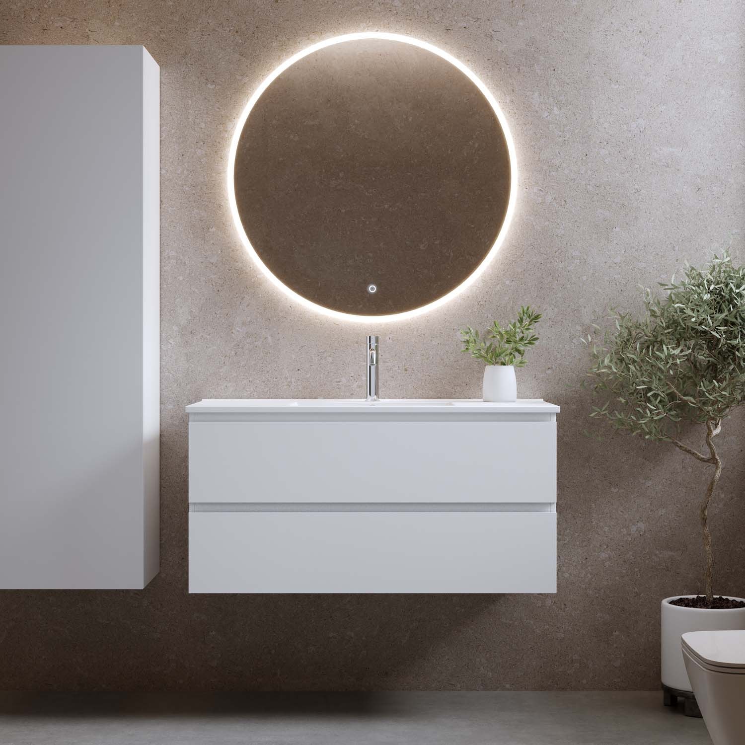 Bathlife møbelpakke mat hvid med vaskeskab og håndvask