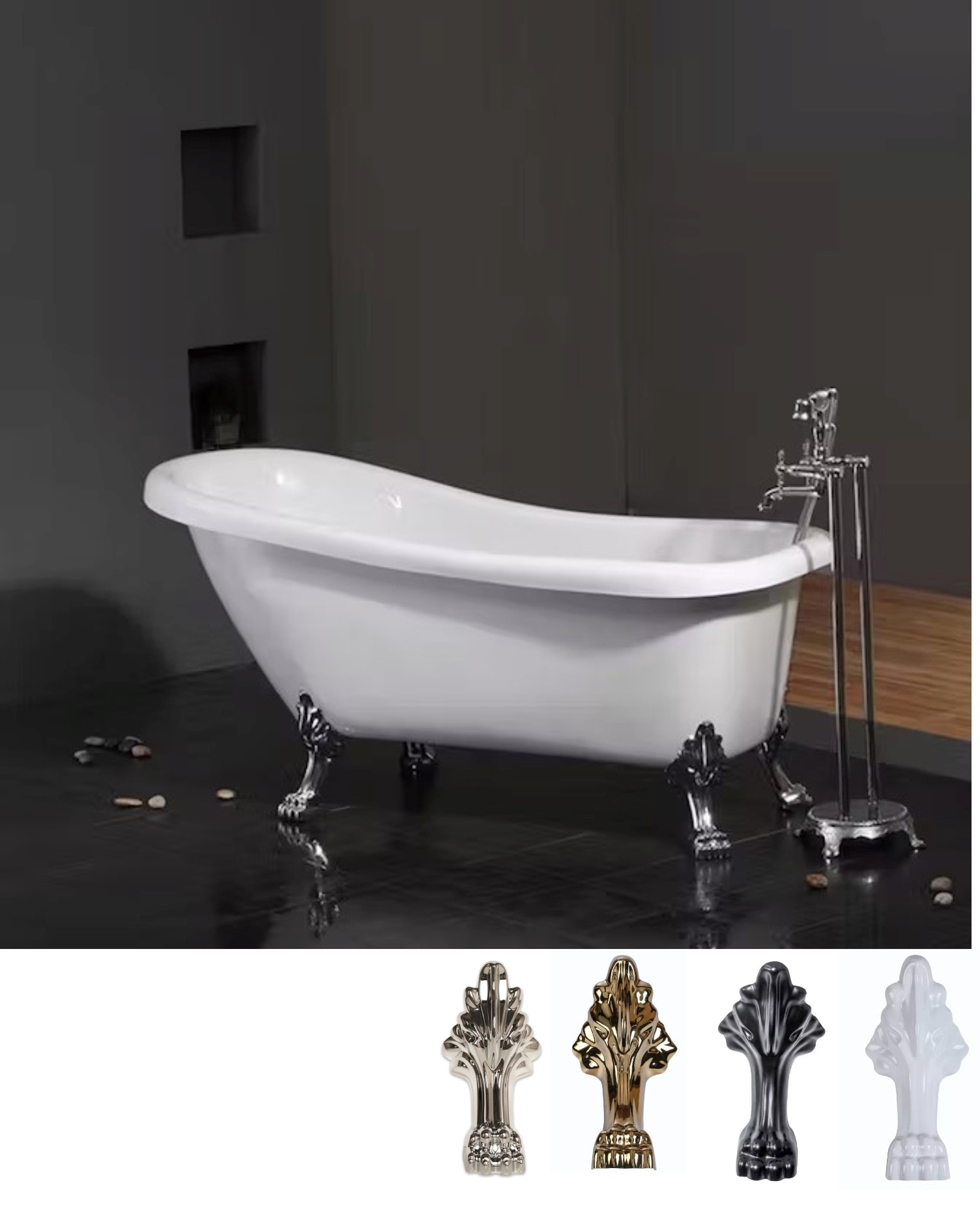 Bathlife Ideal fritstående badekar 153 cm med løvefødder i hvid