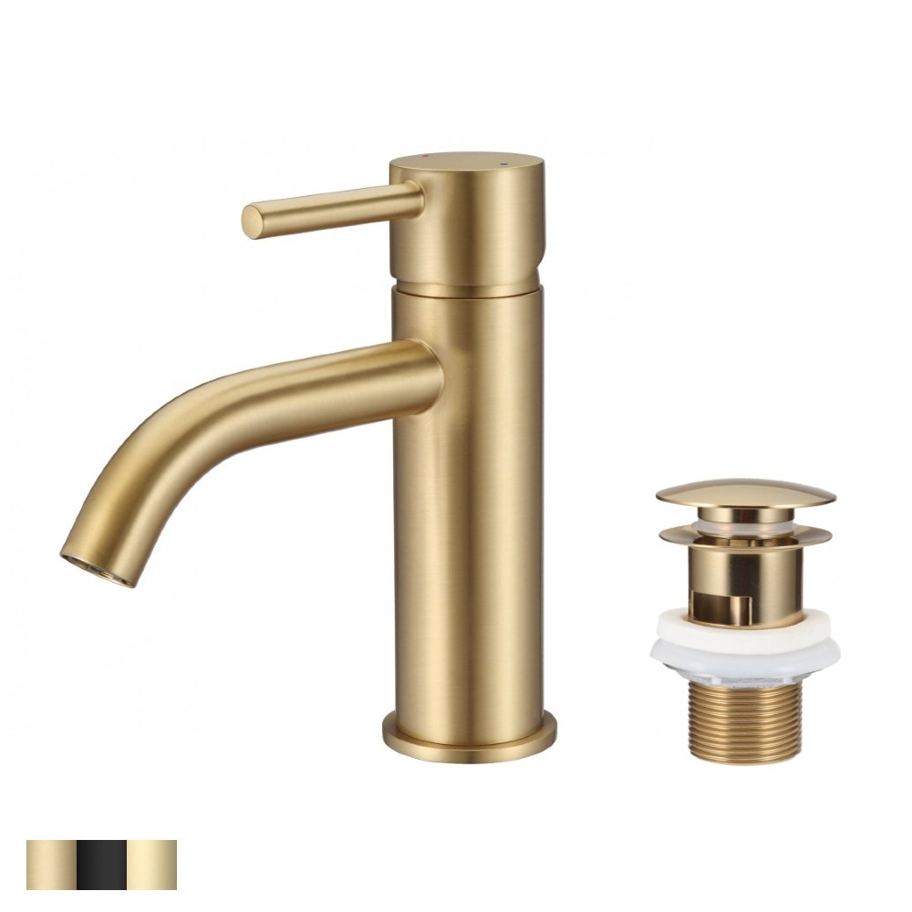 Nortiq Fordham håndvaskarmatur i poleret messing inkl. push-open bundventil