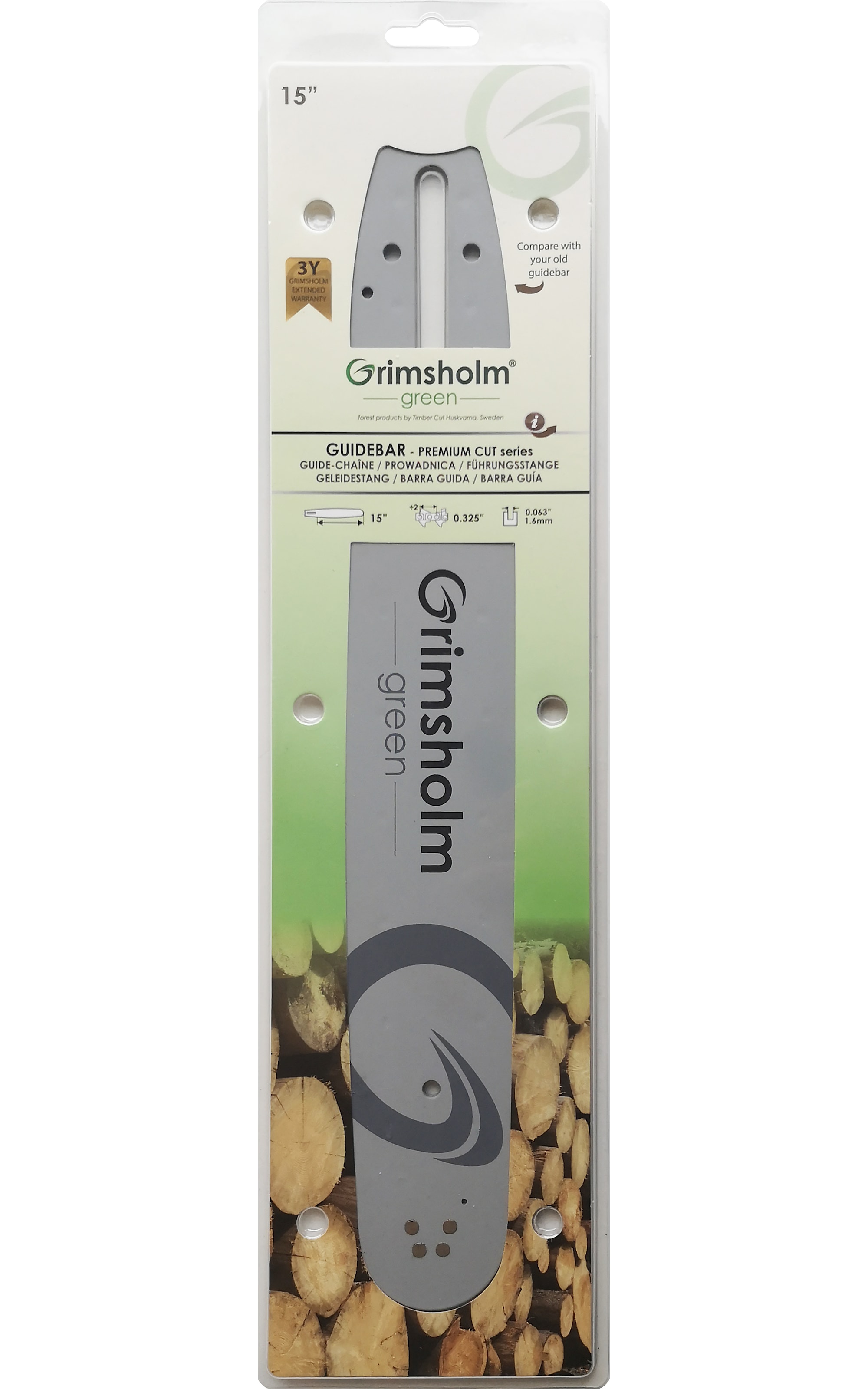 Grimsholm 15" .325" 1.6mm Premium Cut Motorsavssværd