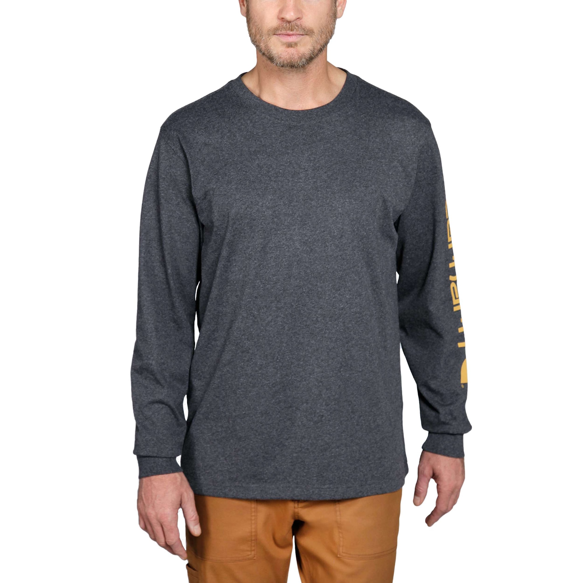 Carhartt Ærme logo l/s T-shirt, Herre, Carbon heather, XXL