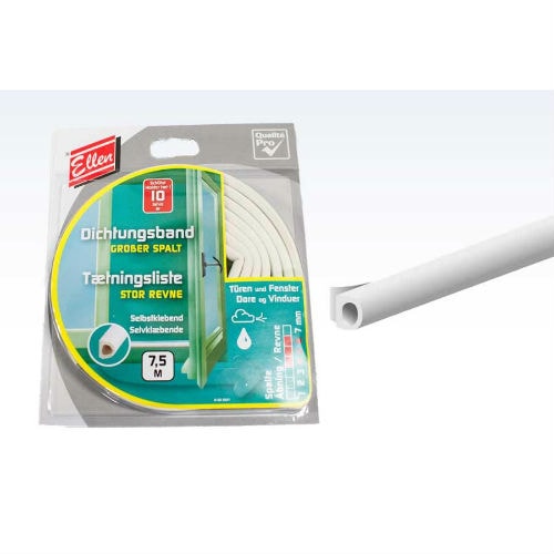 Tætningsliste flexliste hvid form D selvklæbendedækker 4-6 mm. 7,5 meter lang