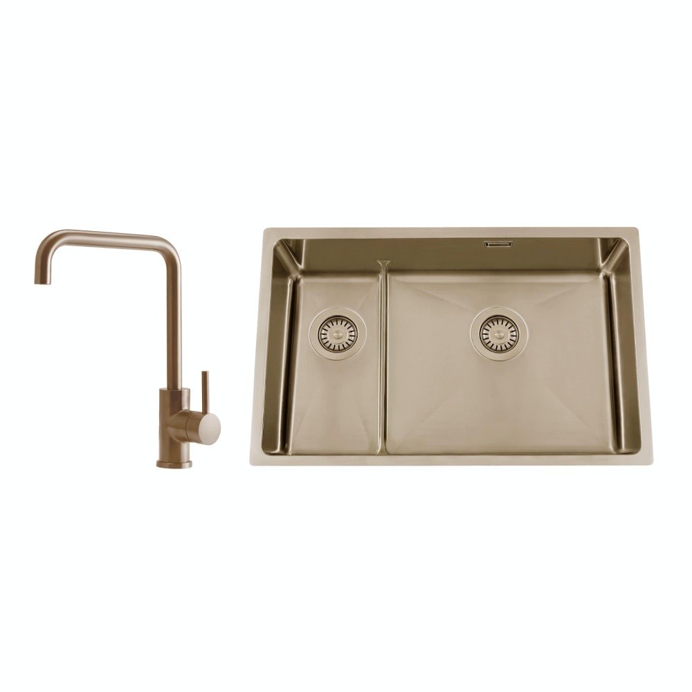 Nordic Tech Titan 73 KHX Nickel køkkenvask bronze med PS Square armatur