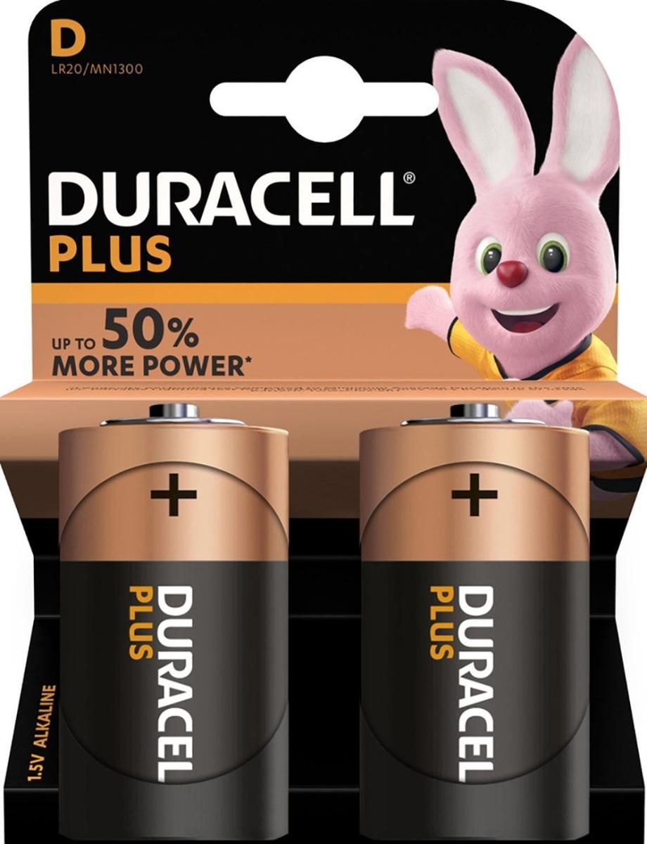 Duracell Plus batterier D / LR20. Pakke med 2 stk.