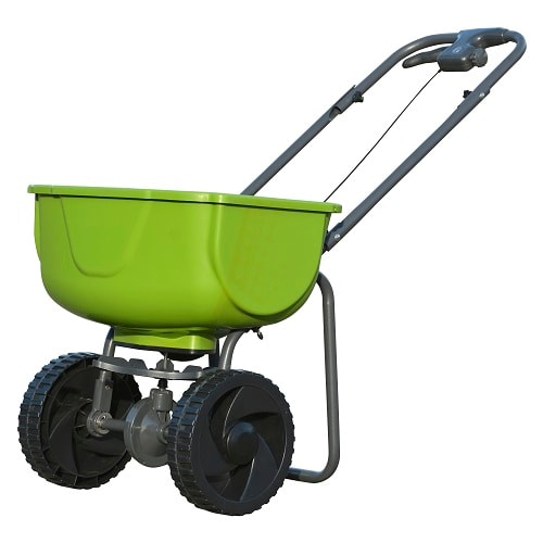 Grouw gødningsspreder på hjul 27 liter.Gødning, såsæd eller vejsalt.