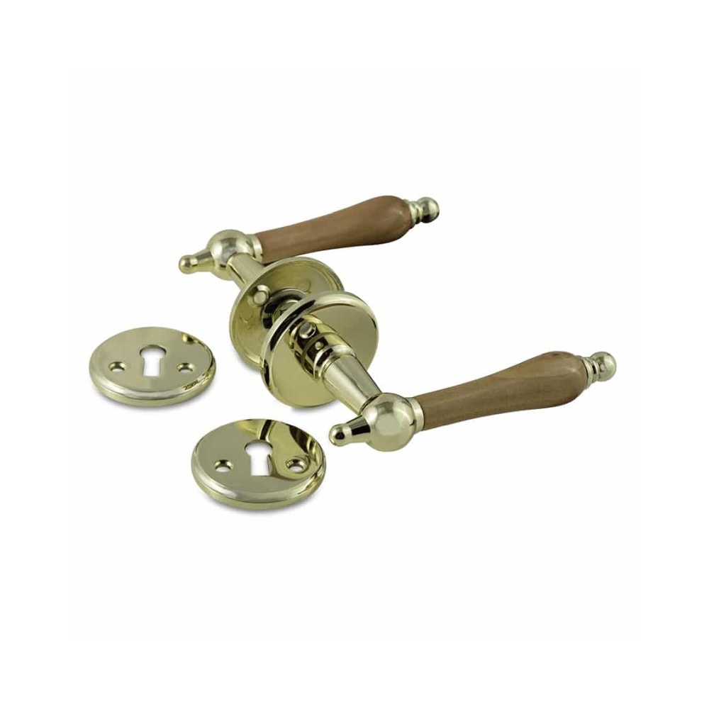 Jasa Husmand dørgreb i messing og træ inkl. nøgleskilt Ø20 mm