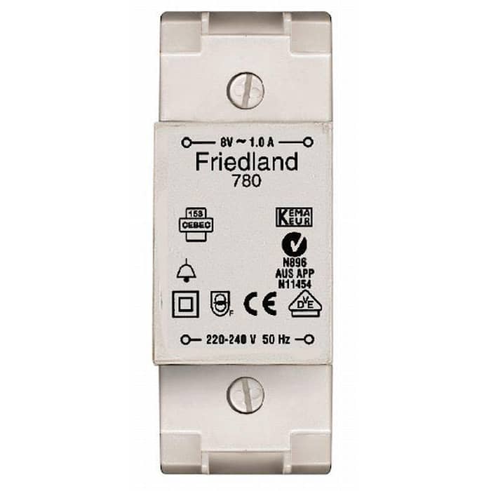 Friedland by Honeywell transformer i grå 220/8V 1.0A D780