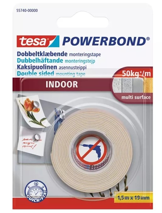 Tesa Powerbond dobbeltklæbende monteringstape Indoor 19 mm x 5 meter