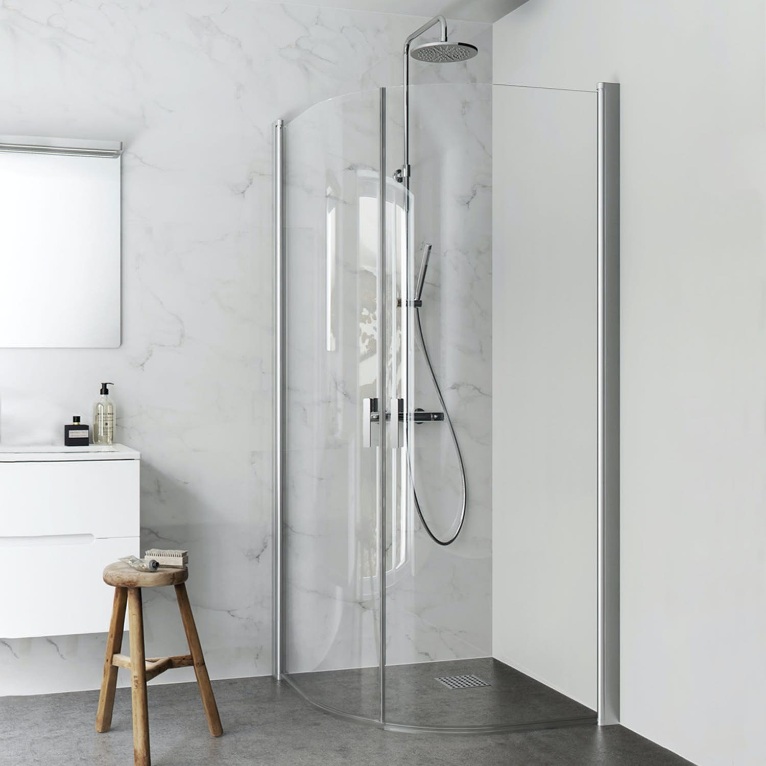 Hafa Igloo Pro Round brusehjørne buet i klart glas/alu 100 x 100 x 200 cm