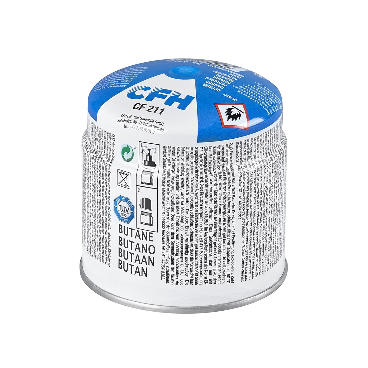 CFH CF211 gasdåse punkterbar med sikkerhedsventil 190 gram