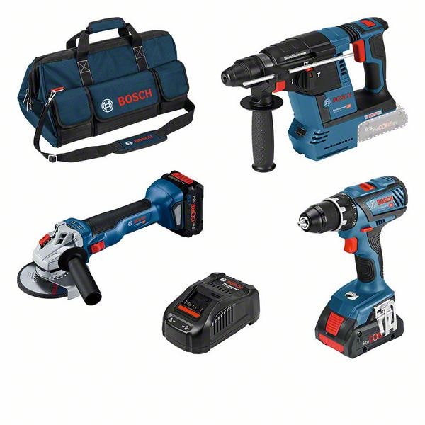 Bosch 18V GSR/GWS/GBH værktøjssæt med batteri og lader inkl. taske