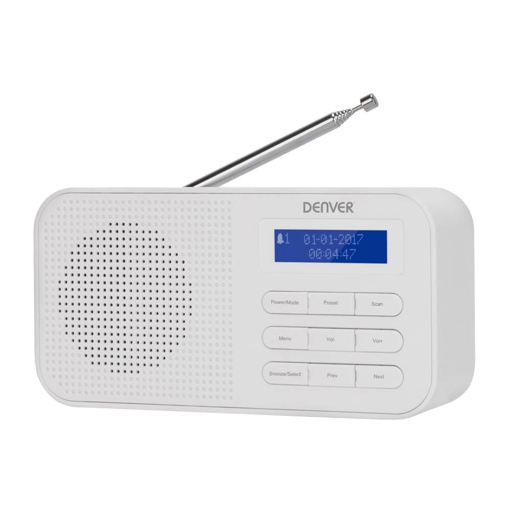 Denver DAB-42 DAB+ radio i hvid med FM, ur og alarm