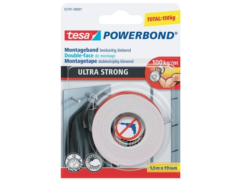 Tesa Powerbond dobbeltklæbende monteringstape Ultra Strong 19 mm x 5 meter