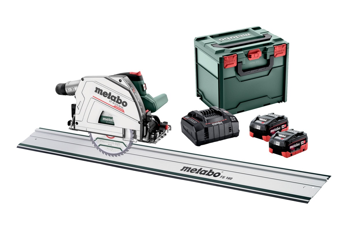 Metabo nedsænkningssav KT 18 LTX 66 BL Set med styreskinne og 2x8Ah batterier og lader