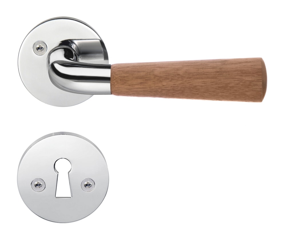 Beslagsboden B875 Design indendørsgreb poleret krom/egetræ 117 mm