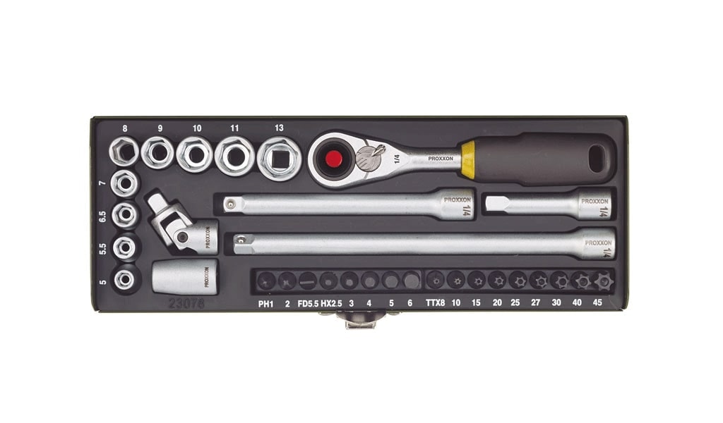 Proxxon topnøgle/bitsæt 1/4" 32 dele
