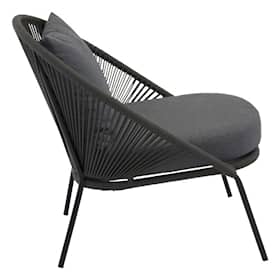Venture Design Lindos loungestol i sort alu og sort reb med grå hynde