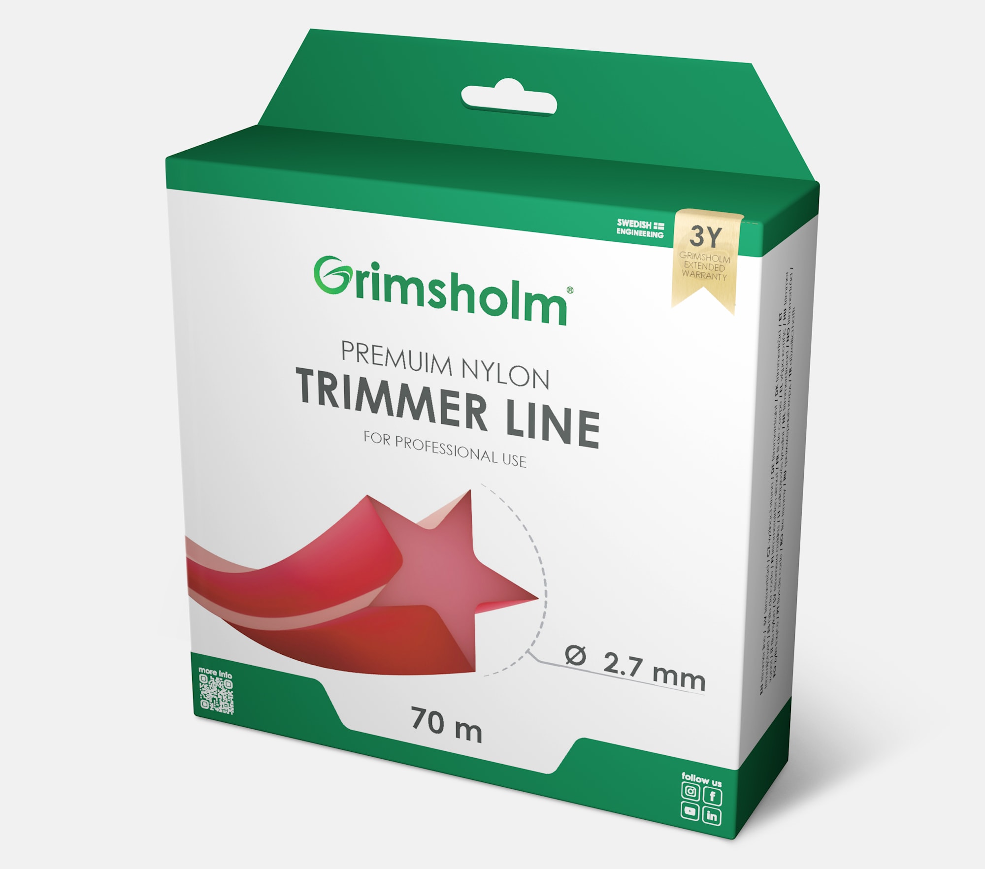 Grimsholm Trimmertåd Stjerne Rød 2,7mm 70m