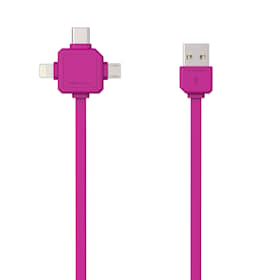 PowerCube USB kabel pink med 3 stik