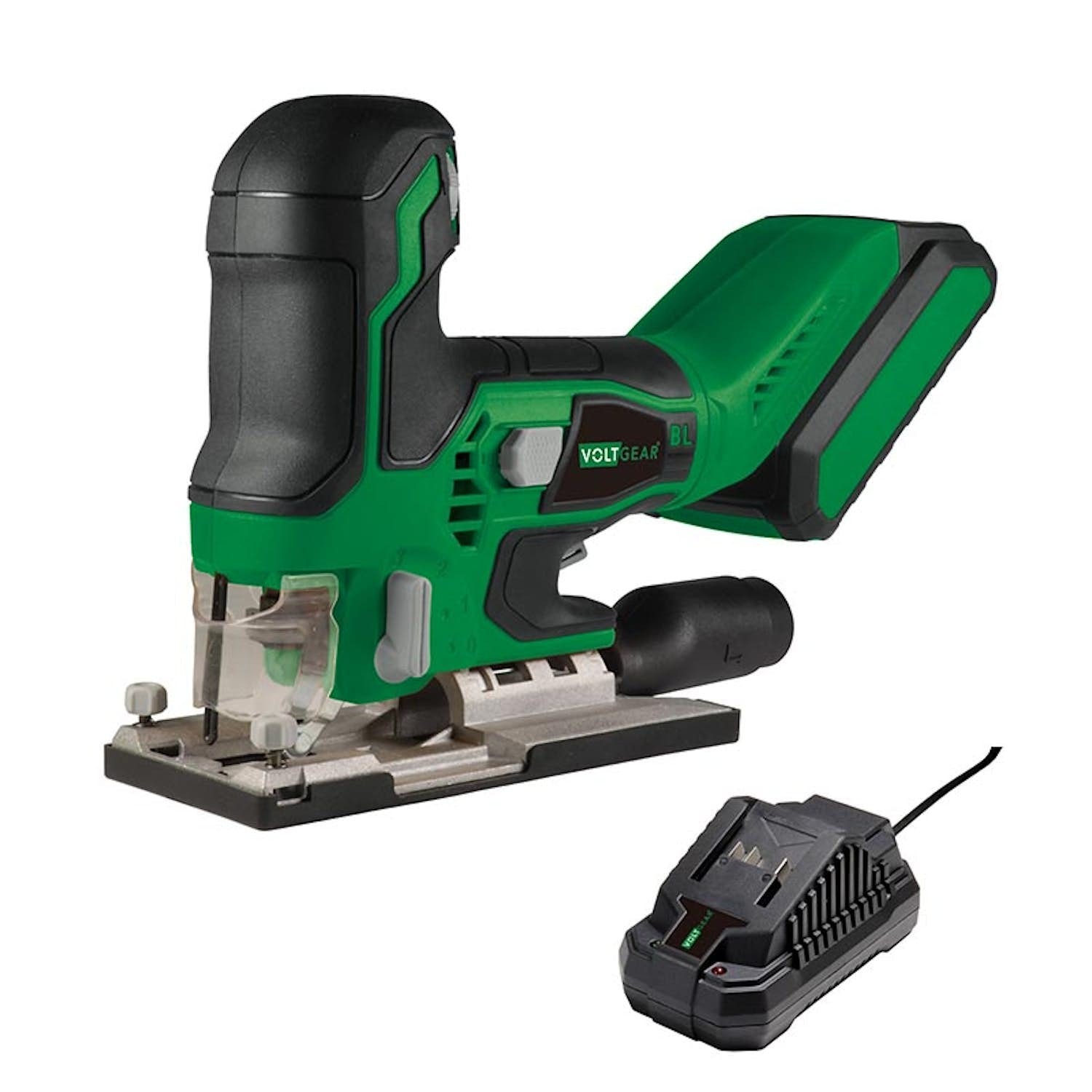 Voltgear Plus 20V stiksav kulløs med 2,0 Ah batteri og lader