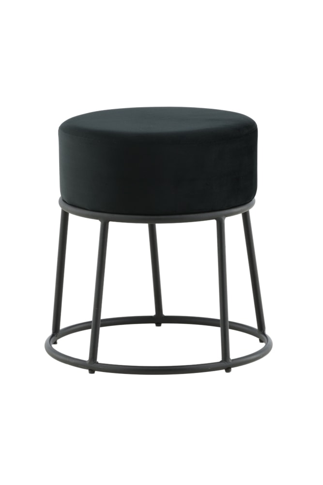 Venture Design Petra puf i sort/sort velour Ø45,5 x H46,5 cm