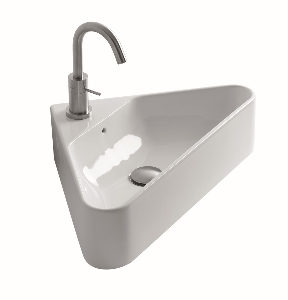 Lavabo AXA Corner porcelænsvask i hvid med hanehul, til væg / bord 56 x 42,5 cm