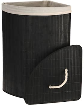 Vasketøjskurv i sortmalet bambus, hjørnemodel 35 x 35 x 60 cm