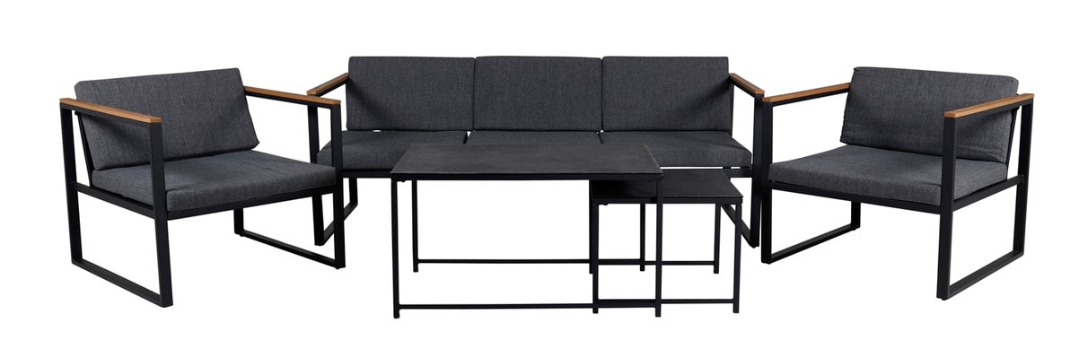 Venture Design Dakar sofagruppe i sort med grå hynder og sofabord