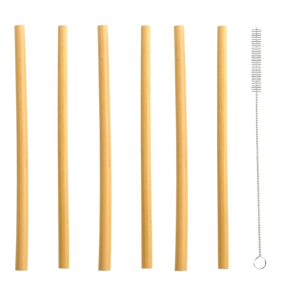 Esschert Design genanvendelige bambussugerør med sugerørsrenser 6 stk.