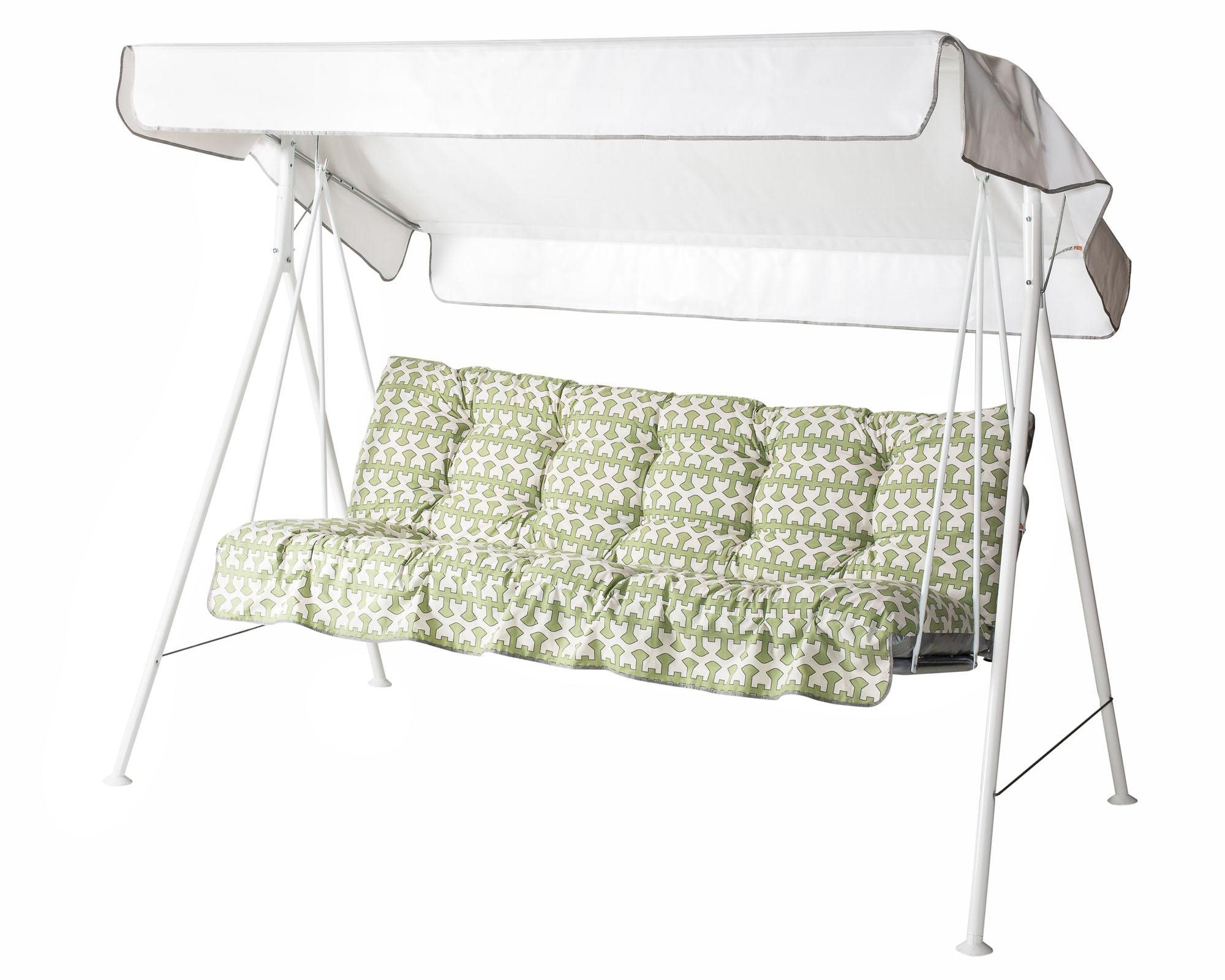 Varax Riviera 3-S hængesofa i hvid inkl. hvid baldakin og grønmønstret hynde