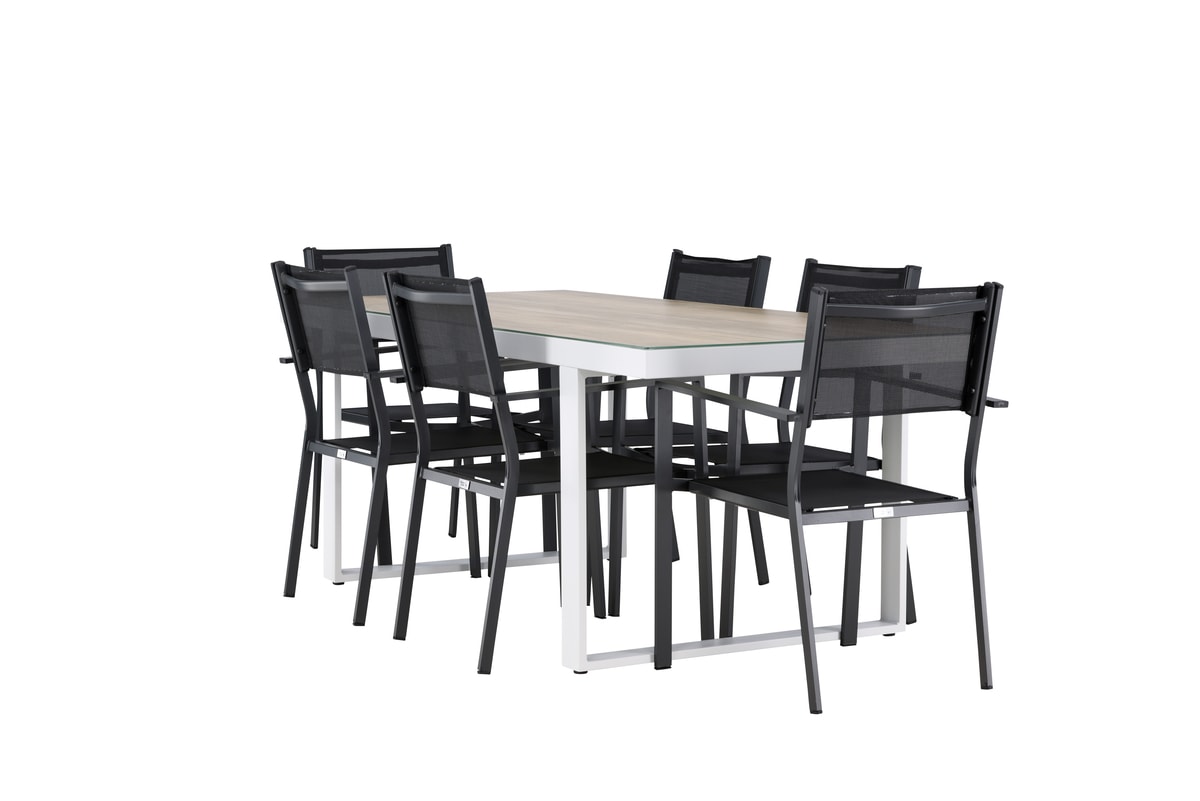 Venture Design Merlo & Copacabana møbelsæt med bord og 6 stabelstole
