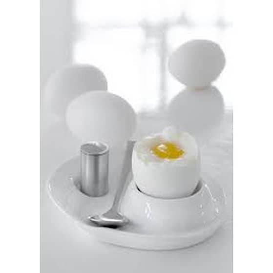 Steel-Function Milano æggebæger i hvid porcelæn med ske i stål