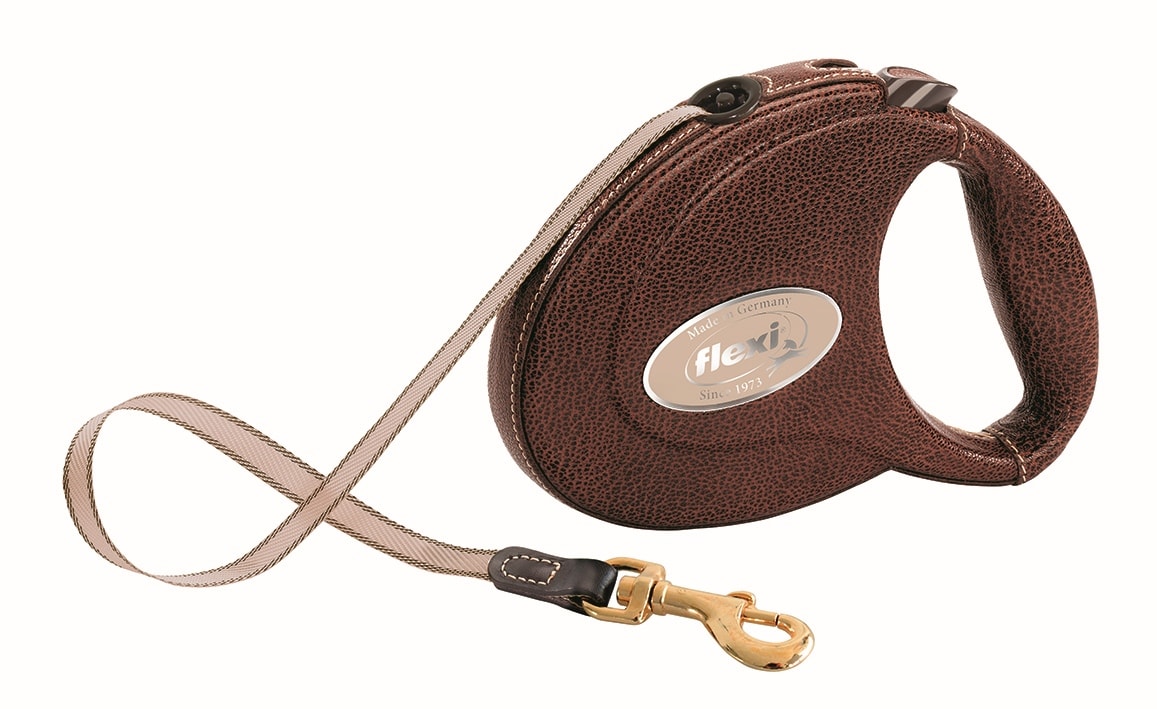 Flexi Leather M hundesnor i sort med bånd 5 meter op til 25 kg