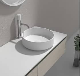 Bathlife Geist fritstående håndvask hvid Solid surface med bundventil Ø380 mm