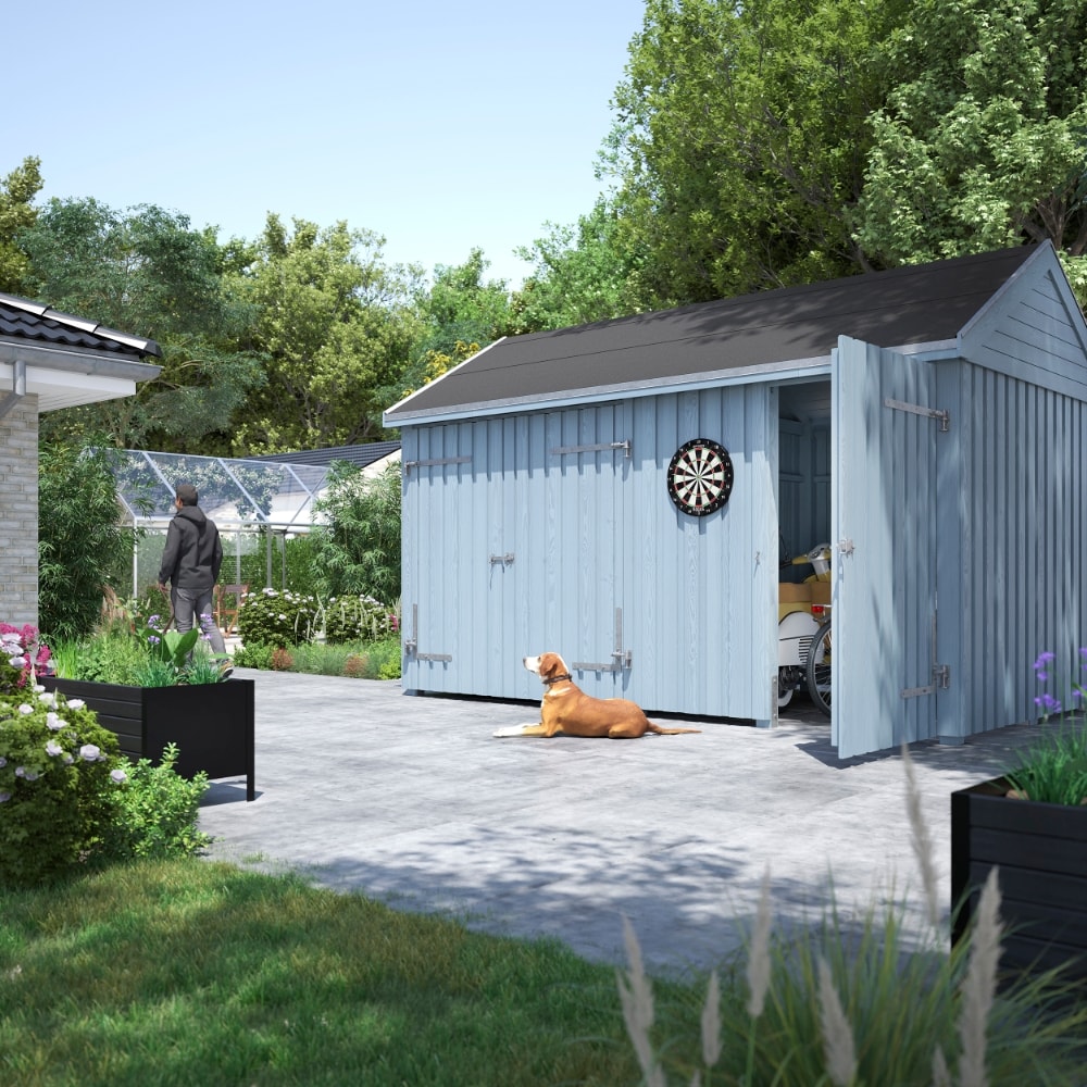 Plus Classic Multi havehus ubehandlet 2 moduler med enkeltdør og åben front inkl. tagpap/alulister/H-stolpefødder 10 m2