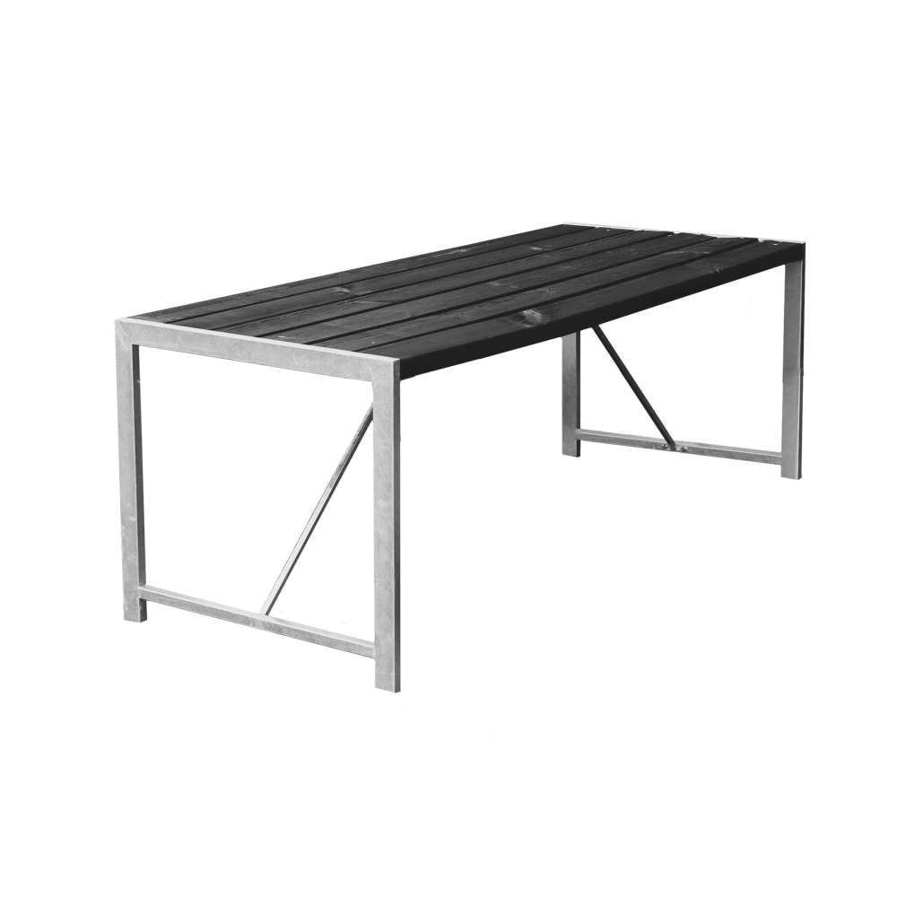 Hortus havebord H-model i sort grundmalet/galv. stel 180 x 75 x 72 cm