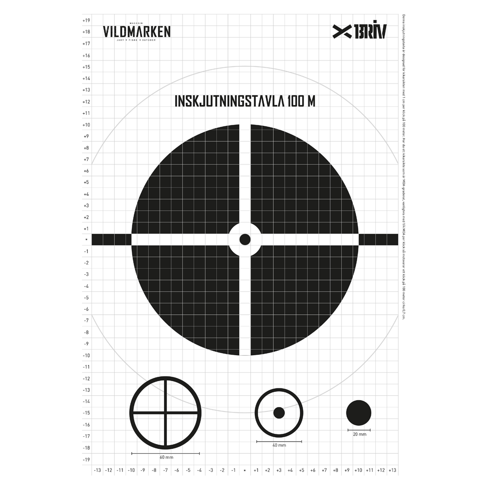 Briv Indskydningstavle 100 meter 5-pak
