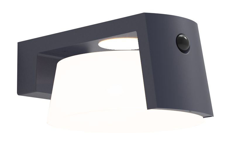Lutec Moon LED væglampe i mørkegrå/opal med PIR og skumringssensor 9,5W IP44