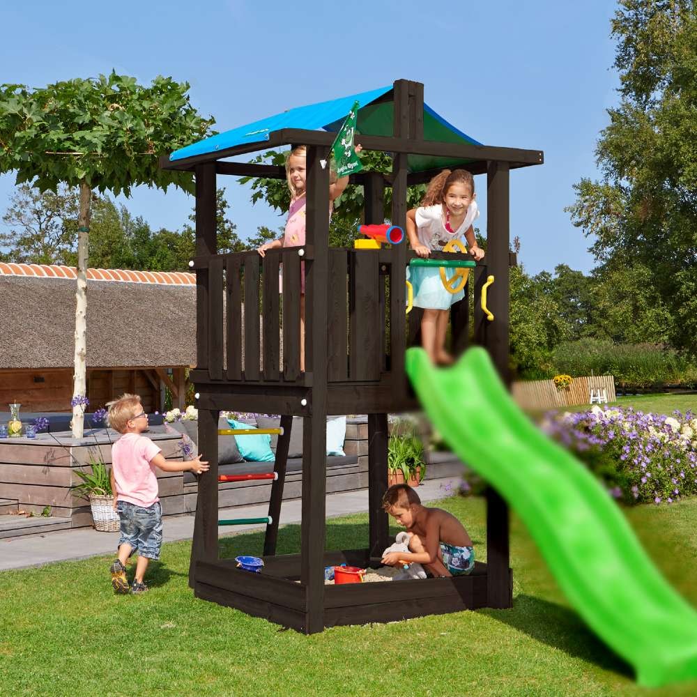 Jungle Gym Hut legetårn komplet grundmalet sort uden rutsjebane