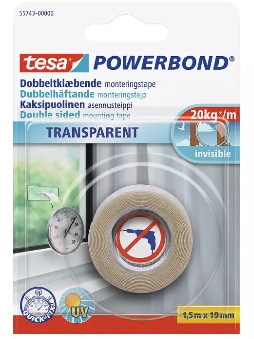 Tesa Powerbond dobbeltklæbende monteringstape Transparent 19 mm x 5 meter