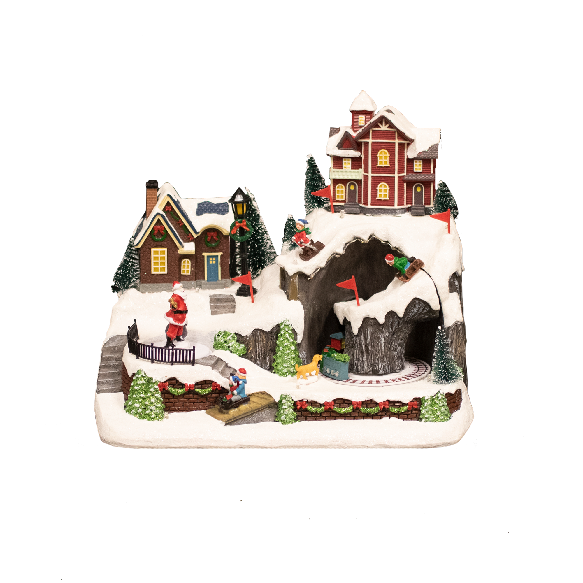 Nordic Winter Mountain Town juleby med lys og musik, til batteri