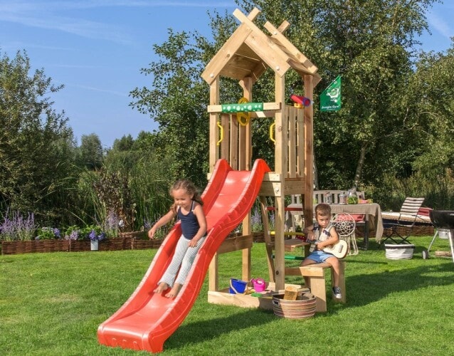 Jungle Gym Totem legetårn komplet med rød rutsjebane