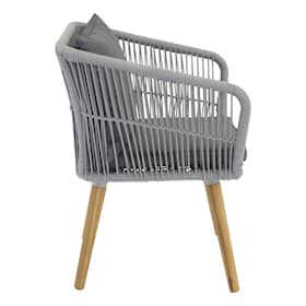 Venture Design Chania stol i akacia med grå reb og grå hynde