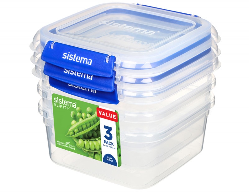Sistema Klip It Plus Square opbevaringsbokse 1,15 liter 3 stk.