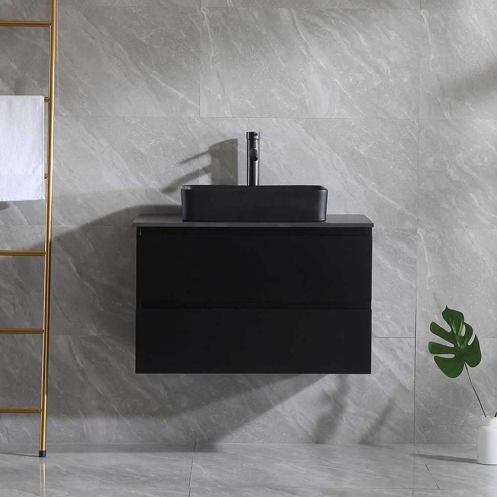 Bathlife Extas 1000 møbelsæt i sort med vask, bundventil og bordplade